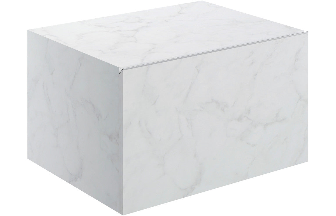 Natural 600mm Wall Hung Storage Drawer - White Marble