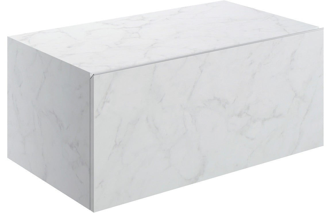 Natural 800mm Wall Hung Storage Drawer - White Marble