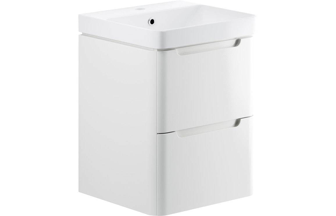 Lambra 500mm 2 Drawer Wall Hung Cloakroom Basin Unit - White Gloss