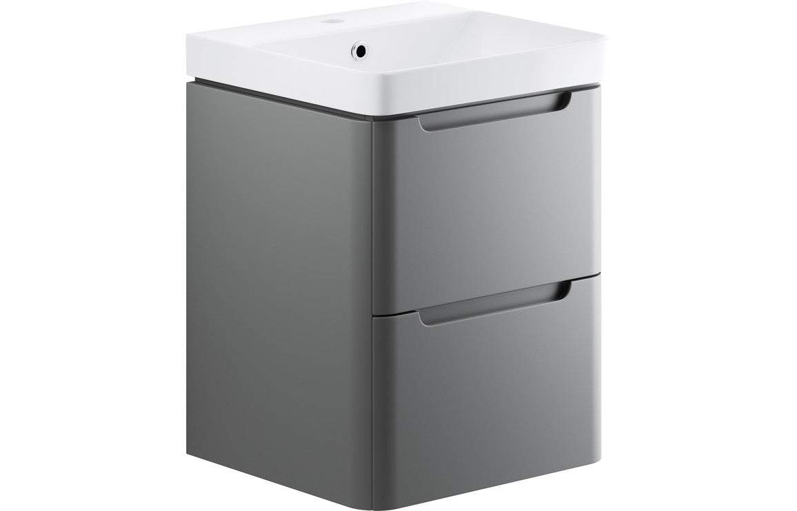 Lambra 500mm 2 Drawer Wall Hung Cloakroom Basin Unit - Matt Grey