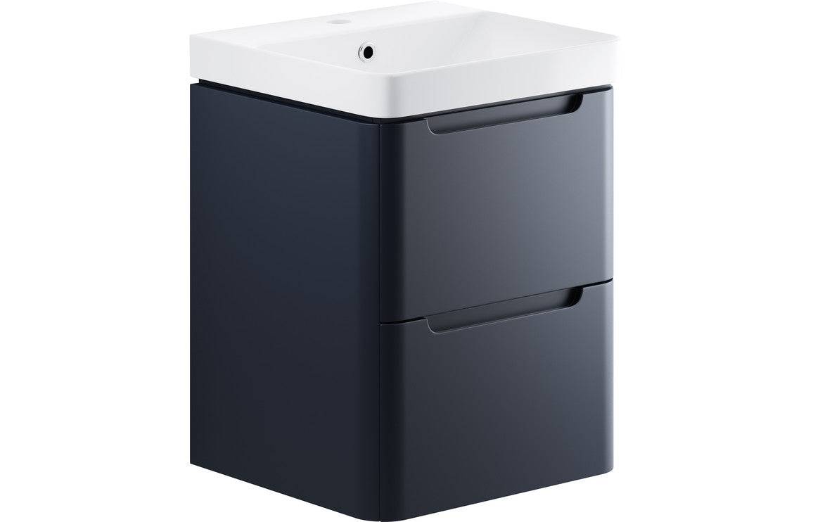 Lambra 500mm 2 Drawer Wall Hung Cloakroom Basin Unit - Matt Indigo