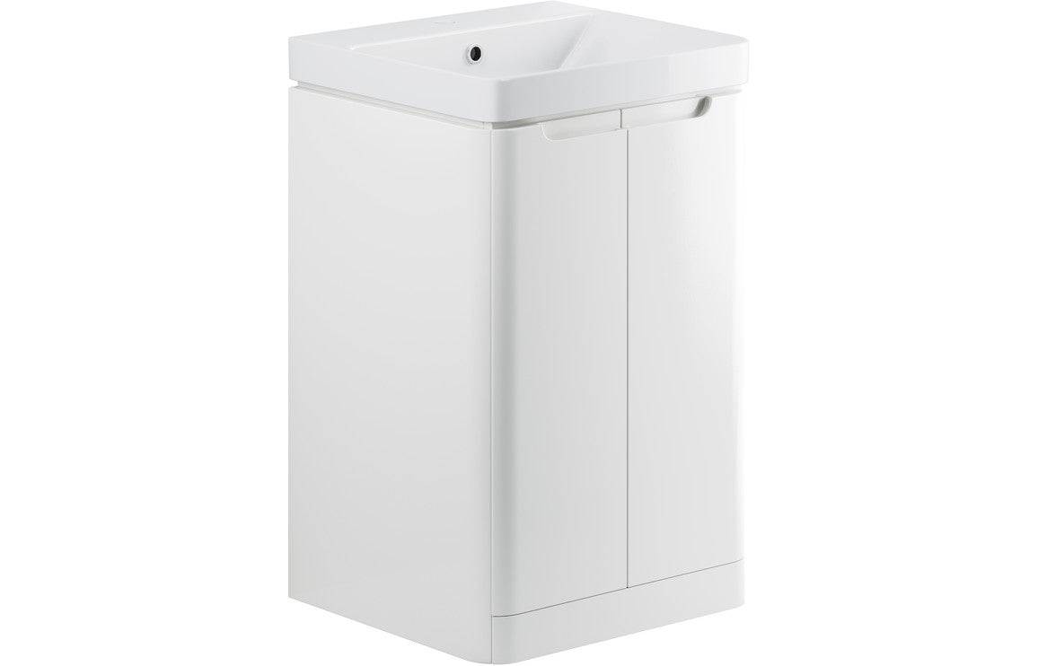 Lambra 500mm 2 Door Floor Standing Cloakroom Basin Unit - White Gloss