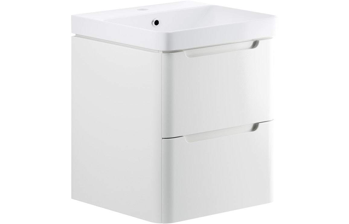 Lambra 600mm 2 Drawer Wall Hung Basin Unit - White Gloss