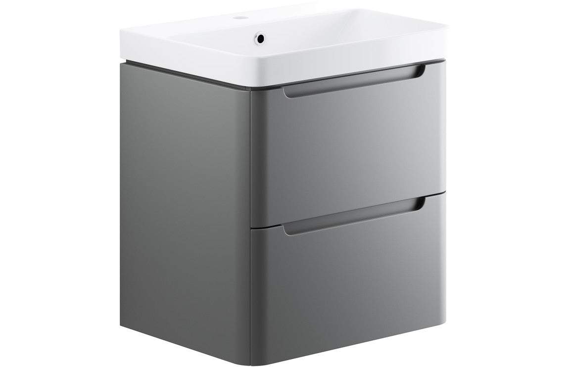 Lambra 600mm 2 Drawer Wall Hung Basin Unit - Matt Grey