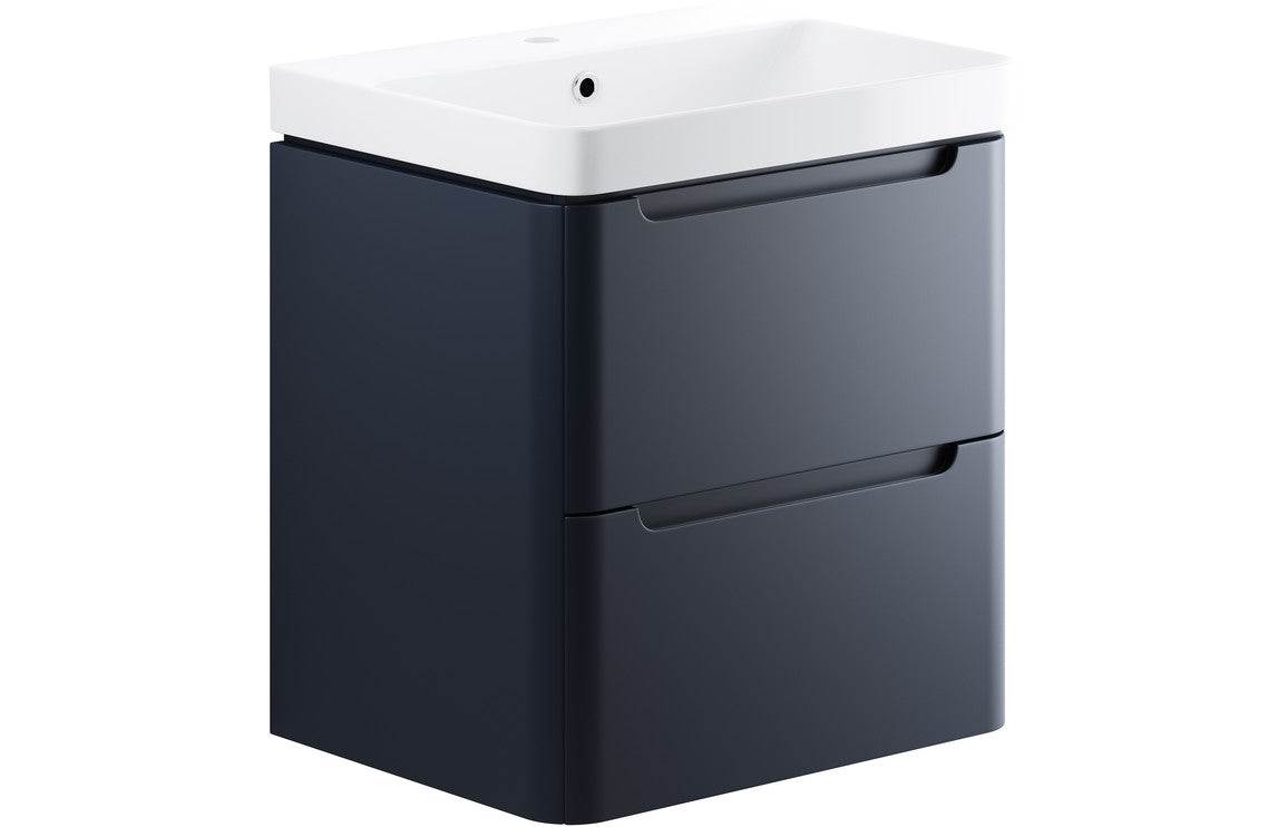 Lambra 600mm 2 Drawer Wall Hung Basin Unit - Matt Indigo