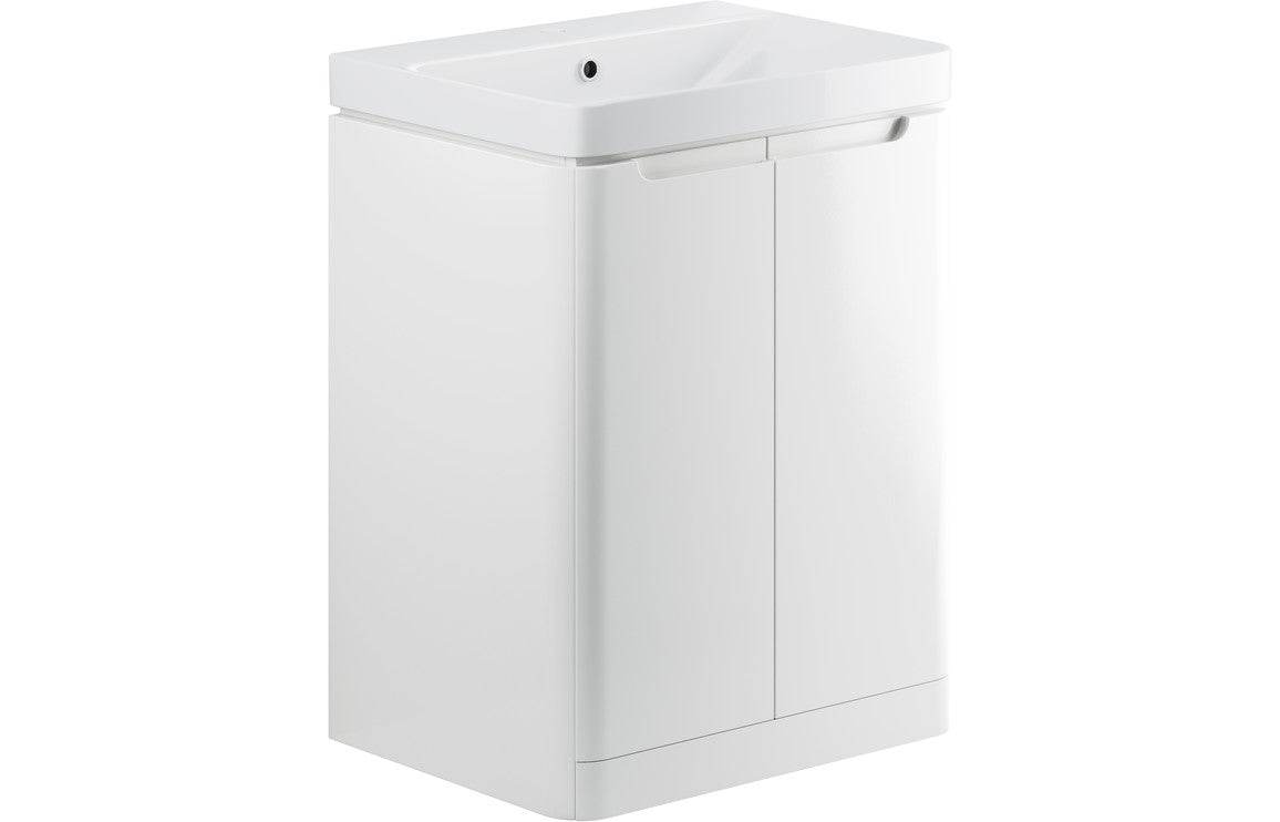 Lambra 600mm 2 Door Floor Standing Basin Unit - White Gloss