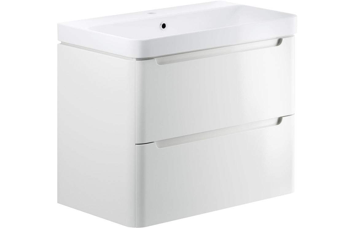 Lambra 800mm 2 Drawer Wall Hung Basin Unit - White Gloss