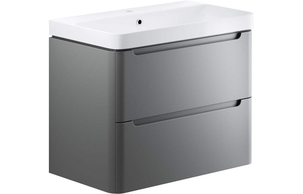 Lambra 800mm 2 Drawer Wall Hung Basin Unit - Matt Grey