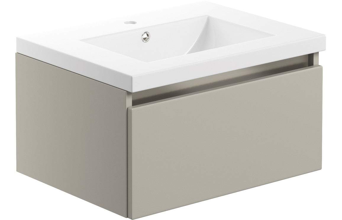 Carino 615mm 1 Drawer Wall Hung Basin Unit Inc. Basin - Latte