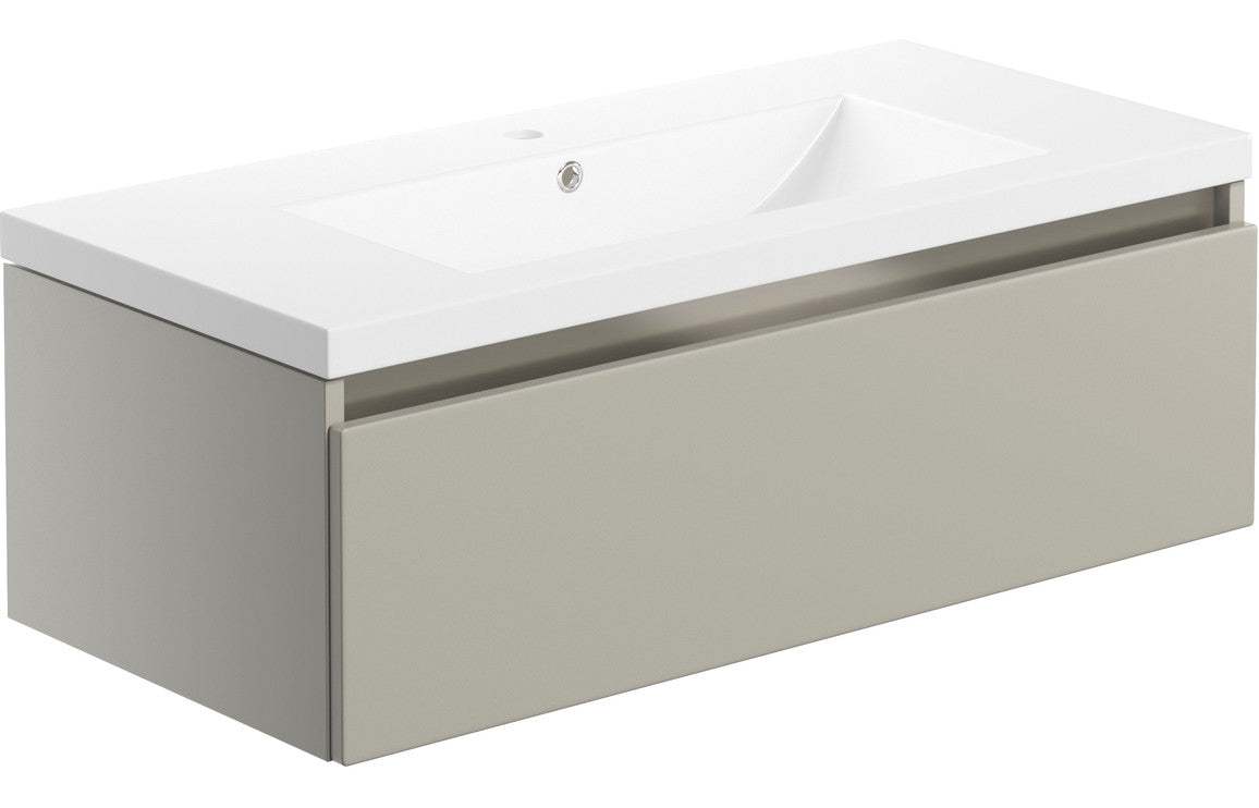Carino 815mm 1 Drawer Wall Hung Basin Unit Inc. Basin - Latte