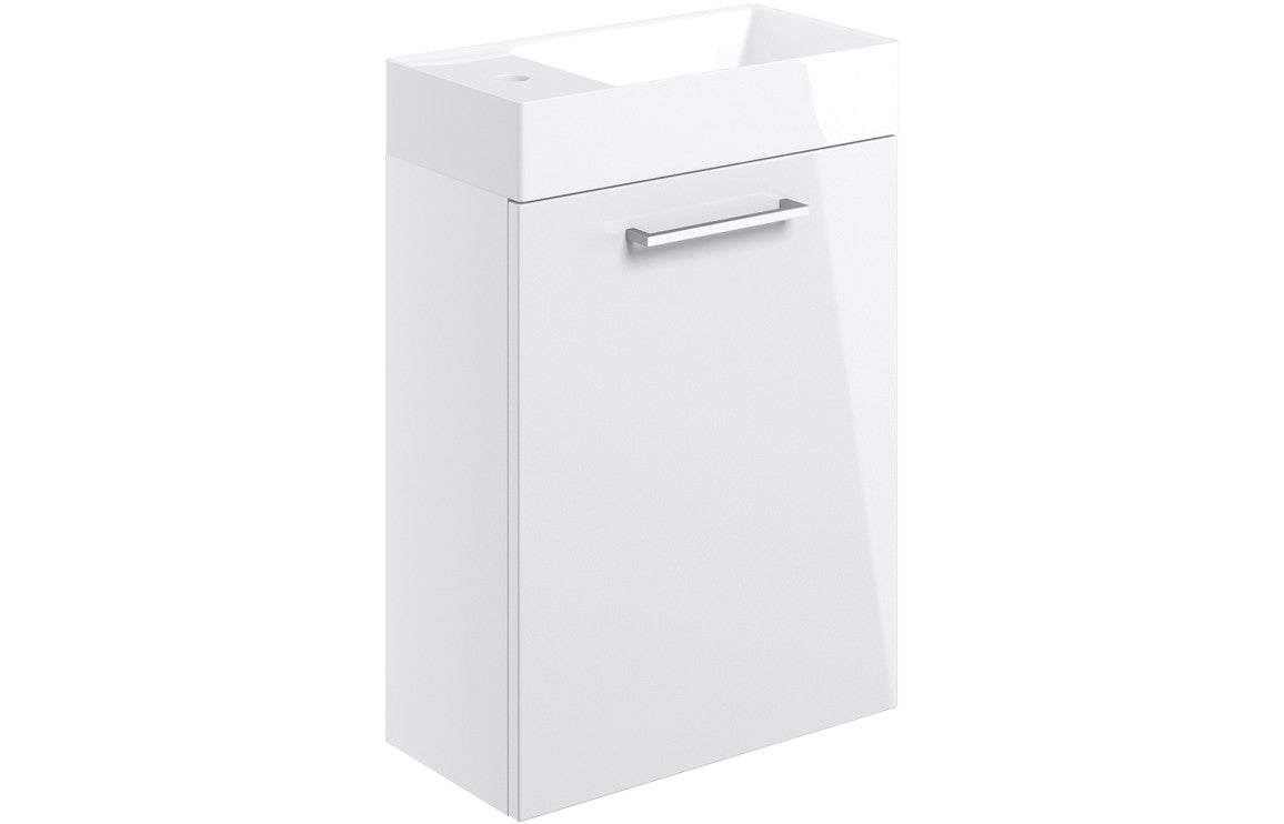 Volta 410mm Wall Hung 1 Door Basin Unit & Basin - White Gloss
