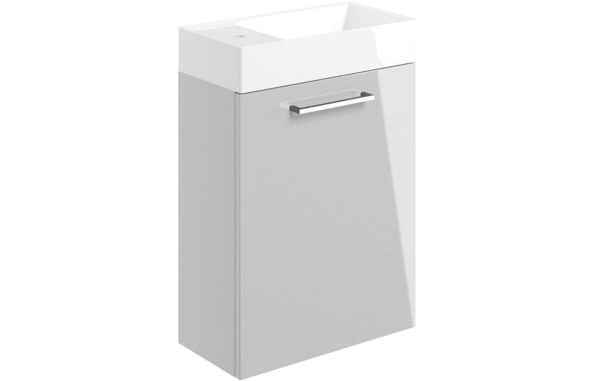 Volta 410mm Wall Hung 1 Door Basin Unit & Basin - Grey Gloss