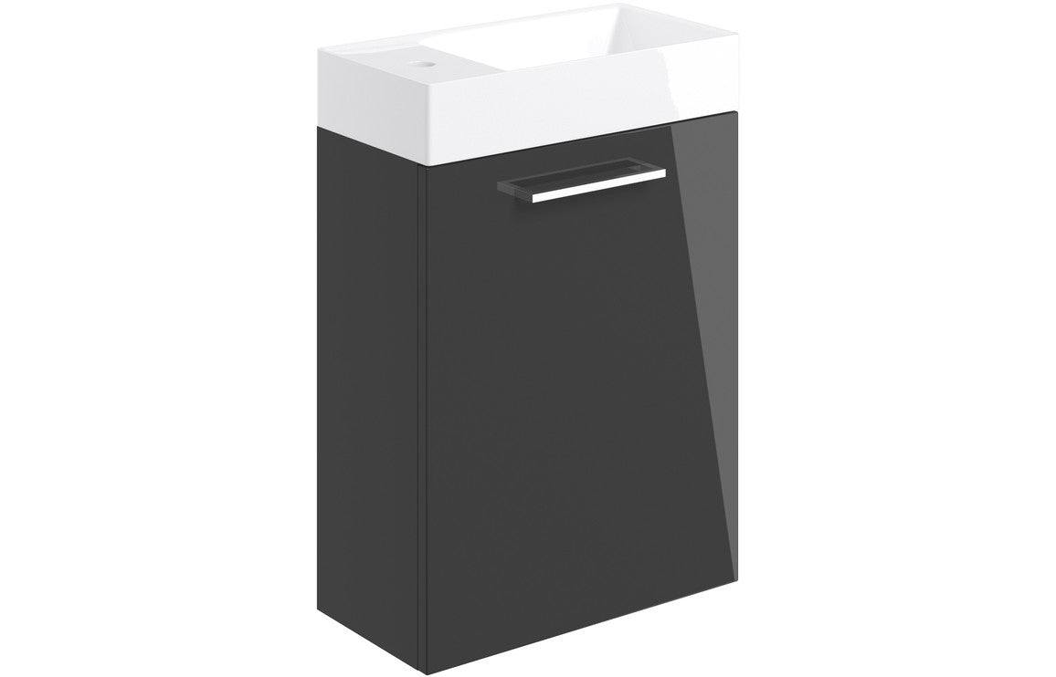 Volta 410mm Wall Hung 1 Door Basin Unit & Basin - Anthracite Gloss