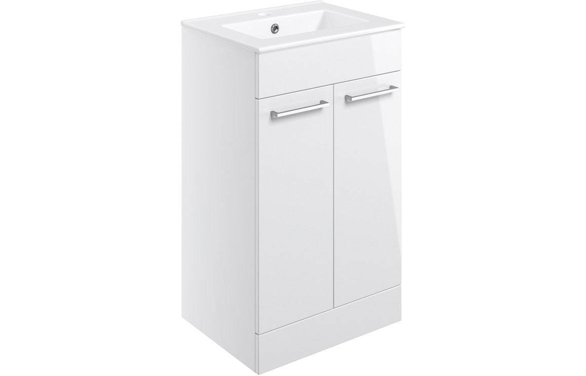Volta 510mm Floor Standing 2 Door Basin Unit & Basin - White Gloss