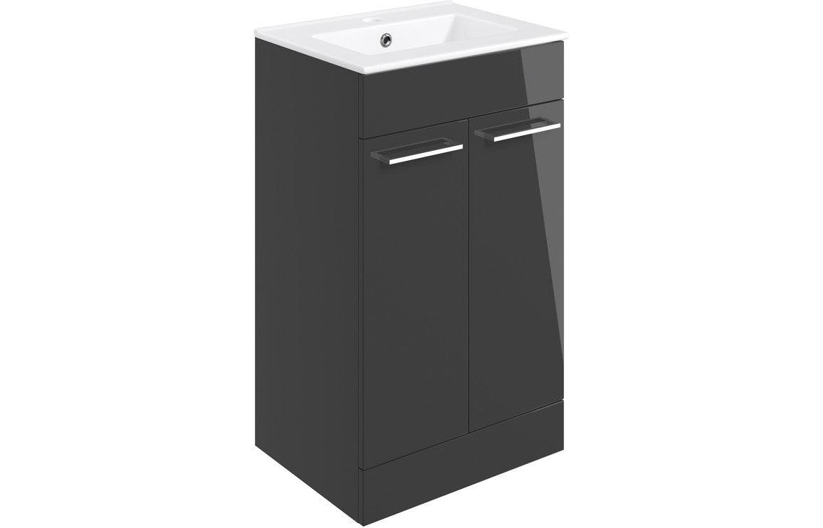 Volta 510mm Floor Standing 2 Door Basin Unit & Basin - Anthracite Gloss