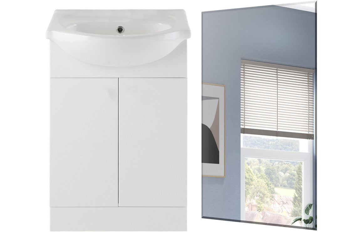 Vista 560mm Floor Standing Basin Unit & Mirror Pack