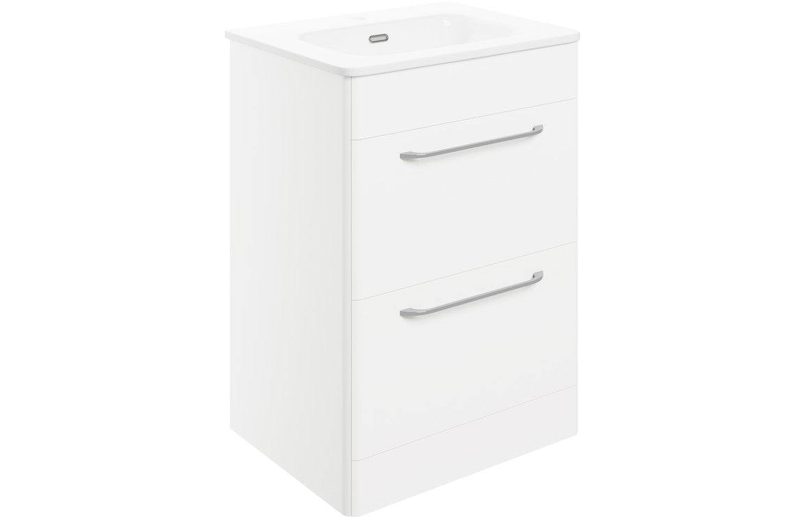 Gatsby 610mm 2 Drawer Floor Unit & Basin - White Gloss