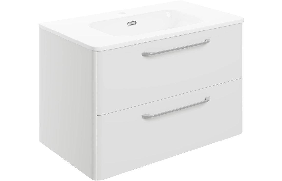 Gatsby 810mm 2 Drawer Wall Unit & Basin - White Gloss