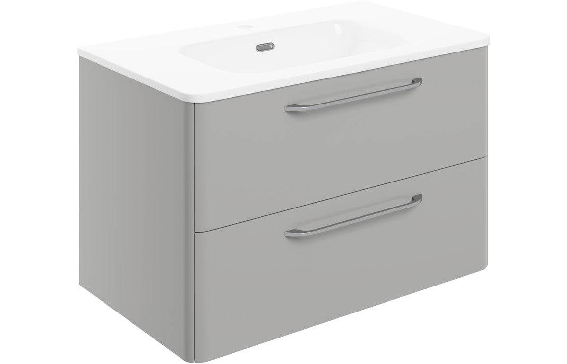 Gatsby 810mm 2 Drawer Wall Unit & Basin - Grey Gloss