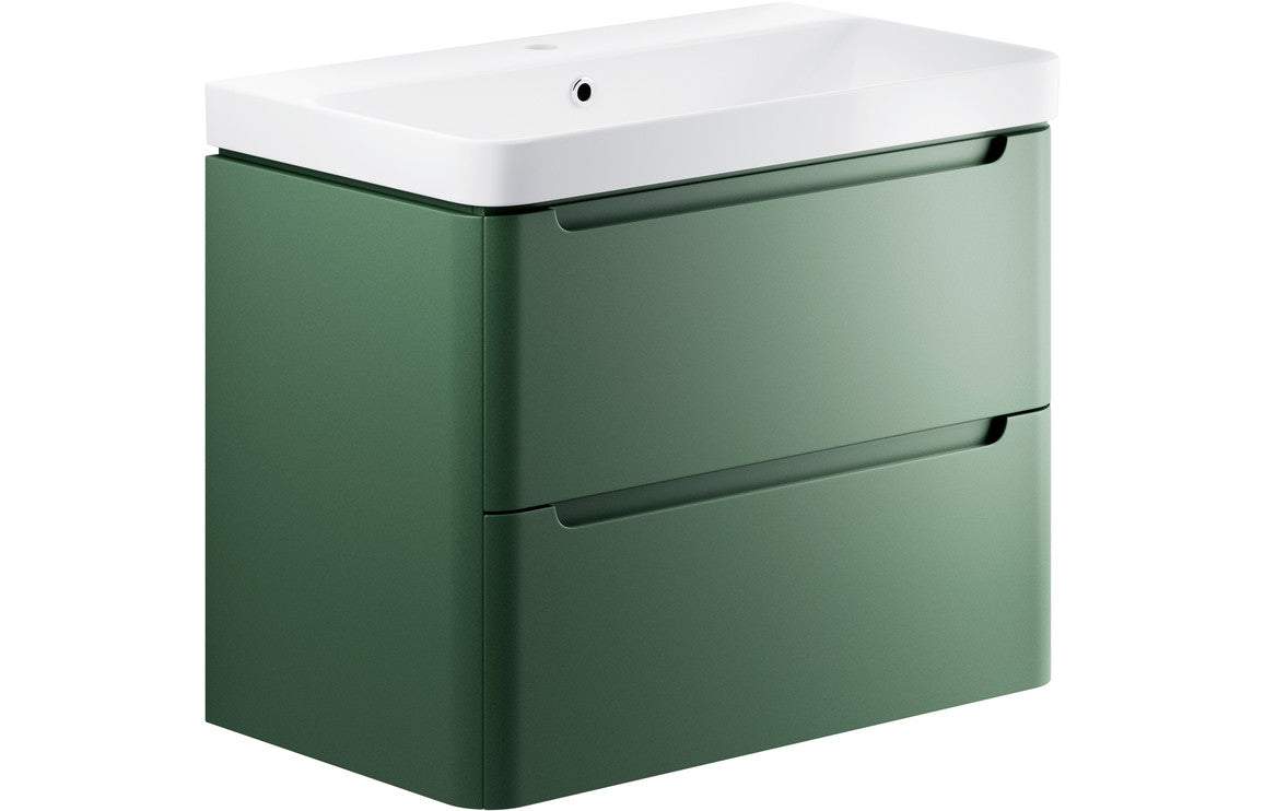 Lambra 800mm 2 Drawer Wall Hung Basin Unit - Matt Sage Green