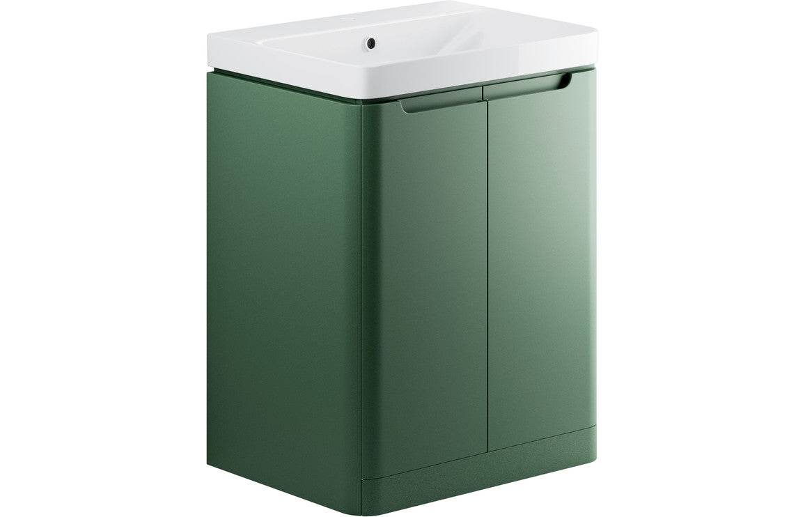 Lambra 600mm 2 Door Floor Standing Basin Unit - Matt Sage Green