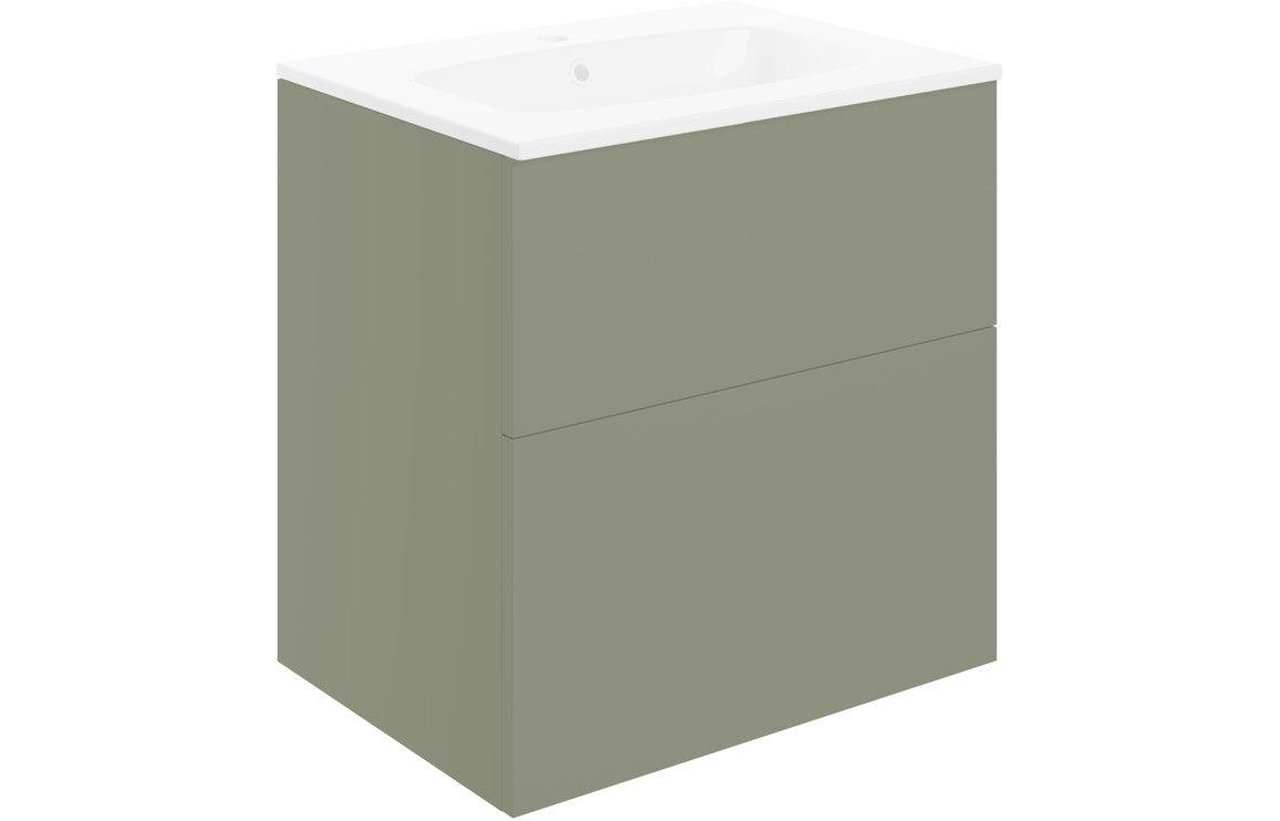 Statement 610mm Wall Hung 2 Drawer Basin Unit & Basin - Matt Olive Green