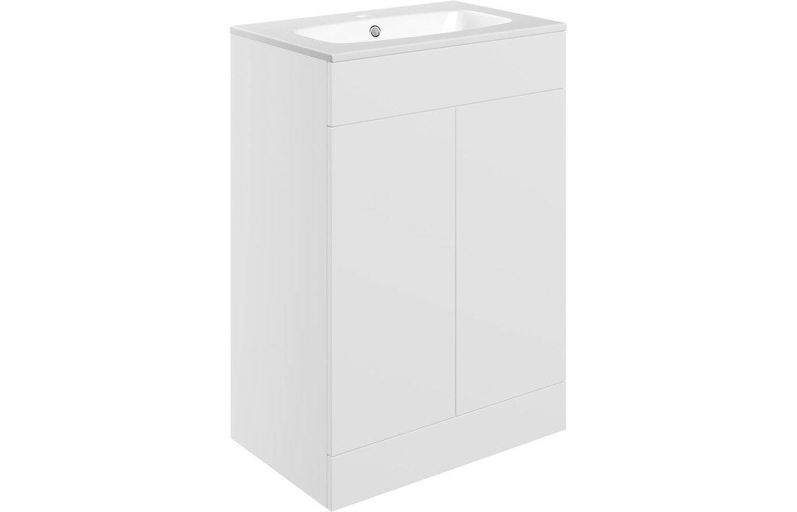 Statement 615mm Floor Standing 2 Door Basin Unit & Basin - Matt White