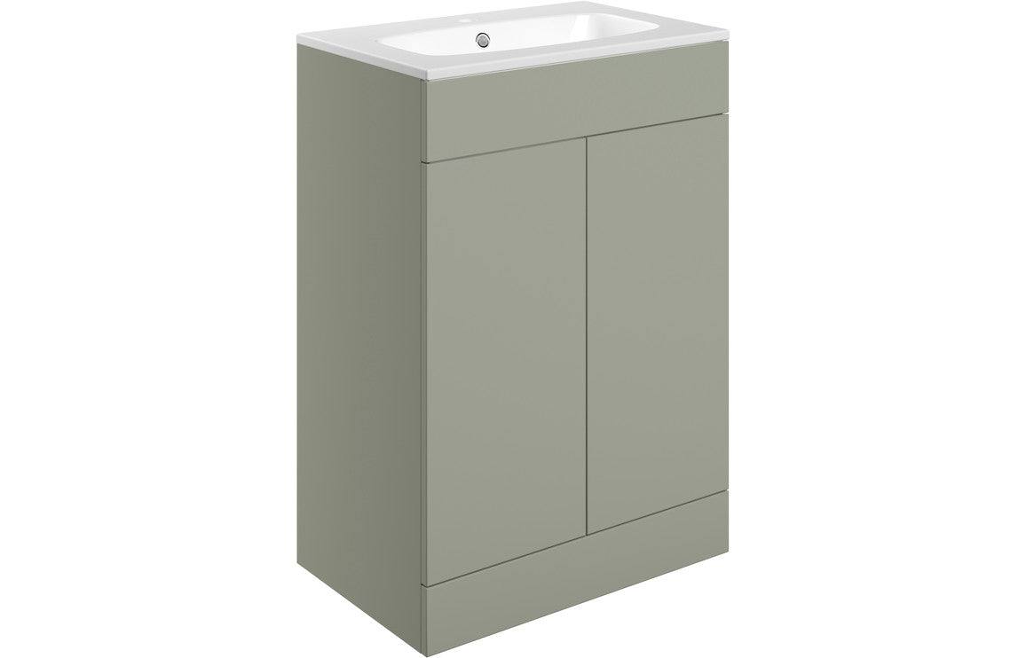Statement 615mm Floor Standing 2 Door Basin Unit & Basin - Matt Olive Green