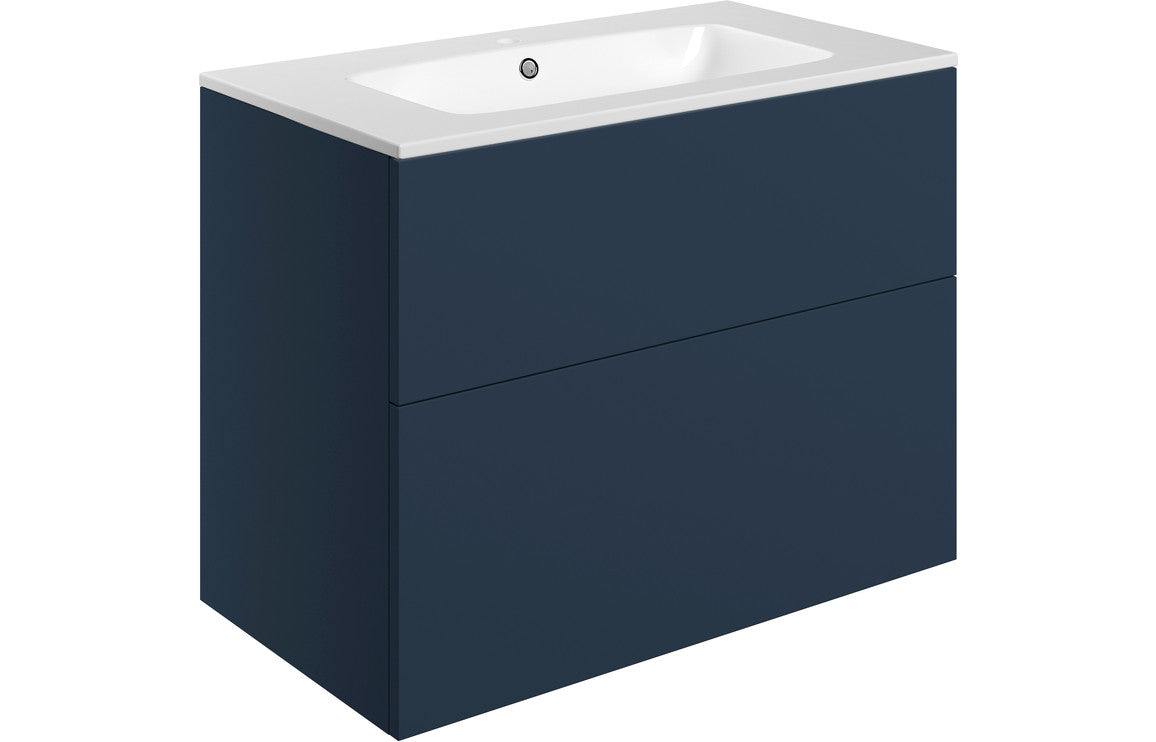 Statement 815mm Wall Hung 2 Drawer Basin Unit & Basin - Matt Deep Blue