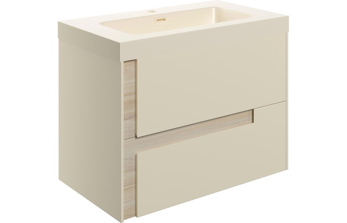 Contrast 805mm Wall Hung 2 Drawer Basin Unit & Co-ordinating Basin - Matt Cotton & Oak Effect