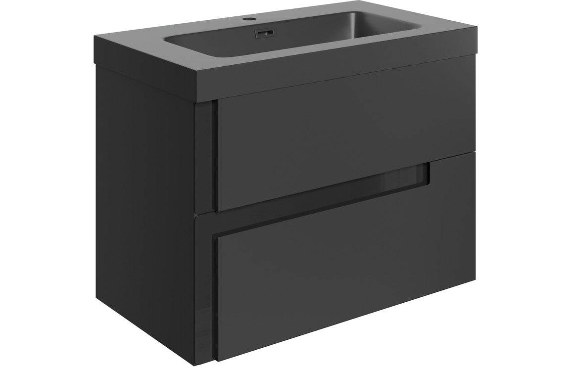 Contrast 805mm Wall Hung 2 Drawer Basin Unit & Co-ordinating Basin - Matt Black & Glass