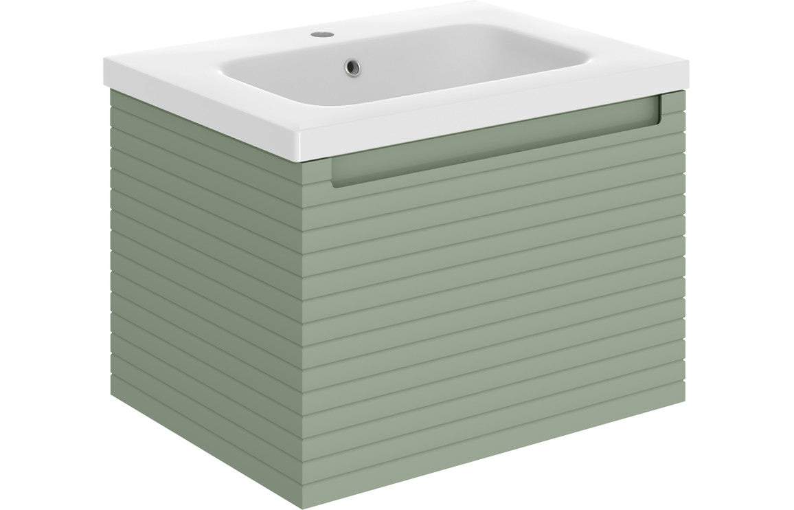 Align 615mm Wall Hung 1 Drawer Basin Unit & Basin - Matt Willow Green