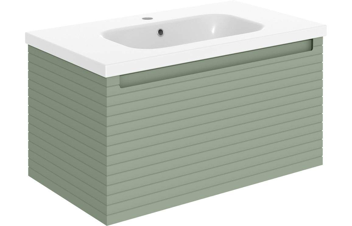 Align 815mm Wall Hung 1 Drawer Basin Unit & Basin - Matt Willow Green