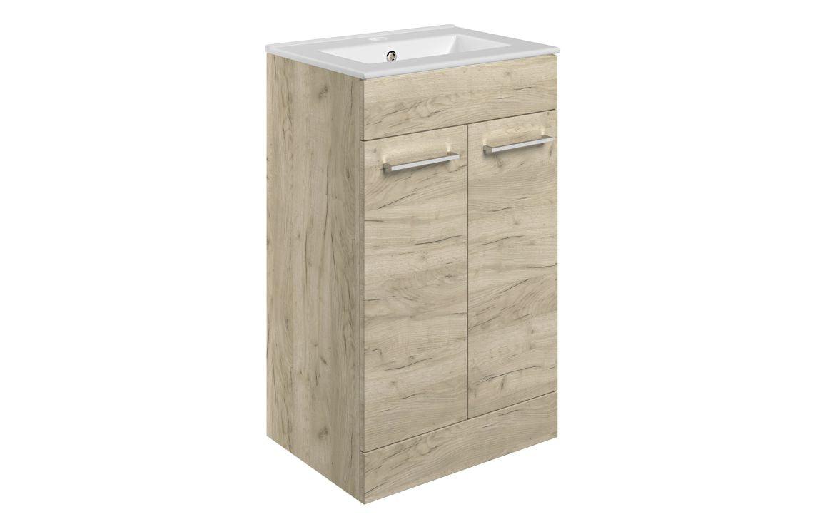 Volta 510mm Floor Standing 2 Door Basin Unit & Basin - Oak