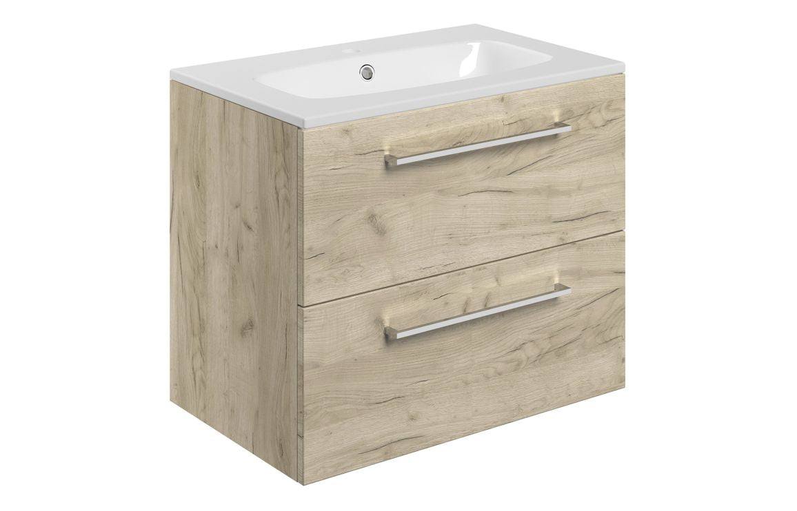 Volta 610mm Wall Hung 2 Drawer Basin Unit & Basin - Oak