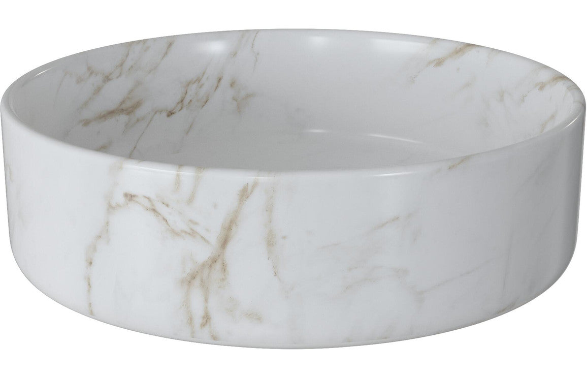 Luxey 355mm Ceramic Round Washbowl & Waste - Marble Effect