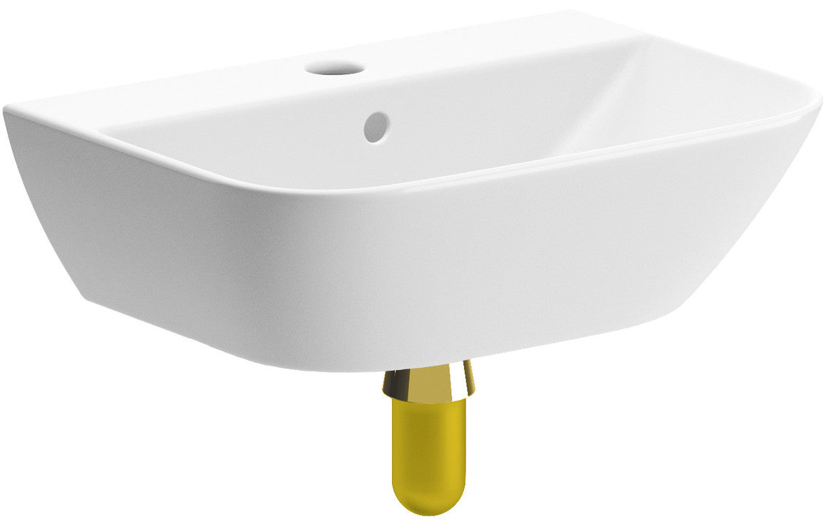 Cedarwood 450x320mm 1TH Cloakroom Basin & Brushed Brass Bottle Trap