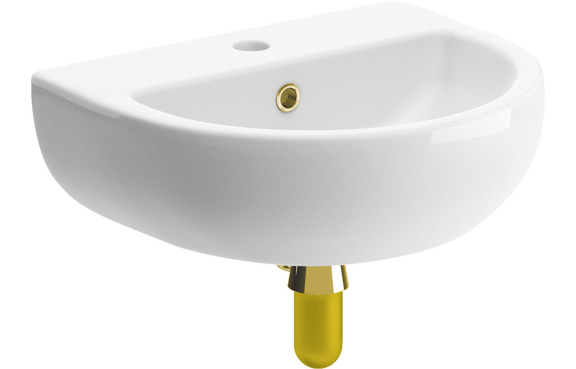 Tuscany 450x400mm 1TH Cloakroom Basin & Brushed Brass Bottle Trap