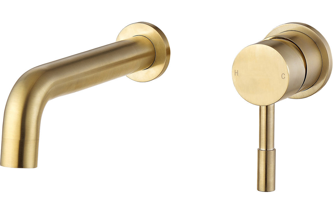 Pescara Wall Mounted Basin Mixer - Brushed Brass