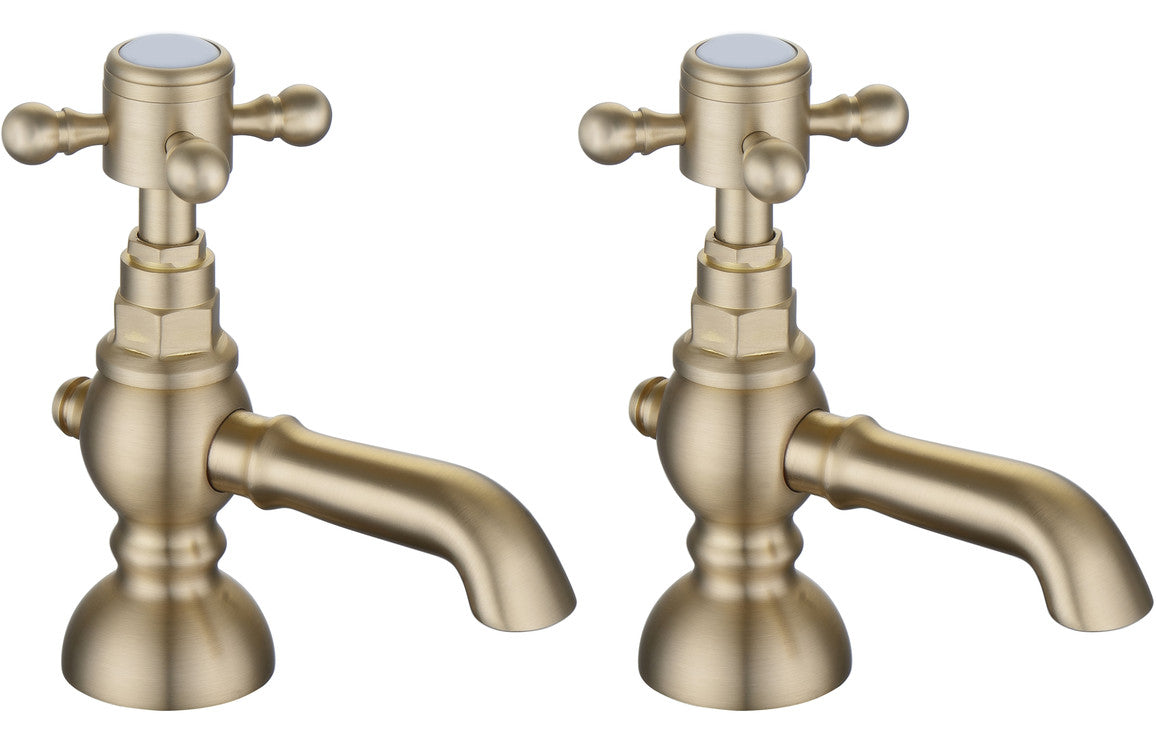 Tadlow Basin Pillar Taps - Brushed Brass