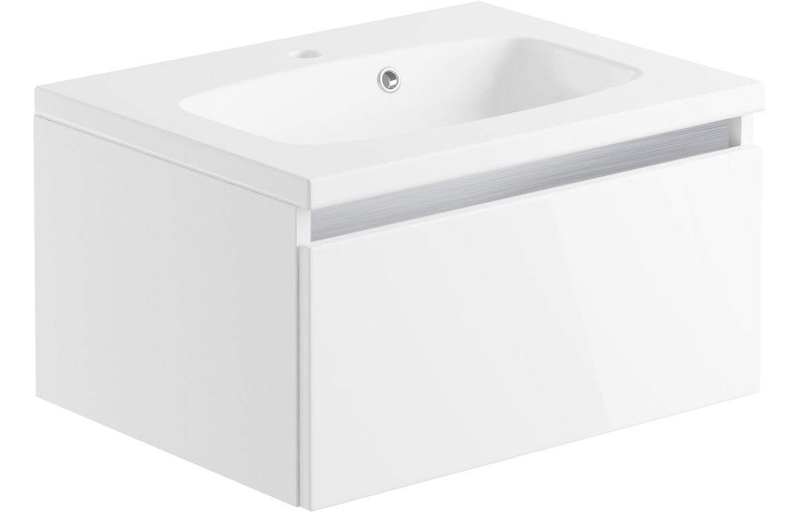 Carino 600mm 1 Drawer Wall Hung Basin Unit Inc. Basin - White Gloss