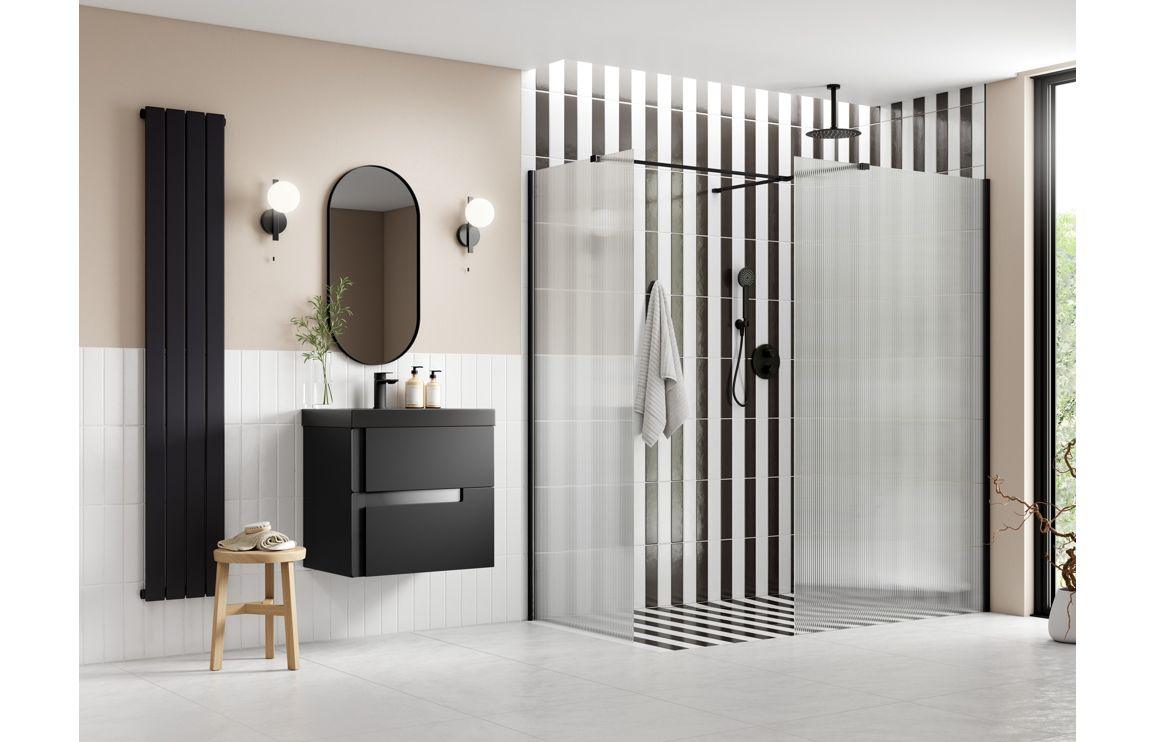 Iconix 800mm Fluted Wetroom Panel & Side Panel Arm - Black