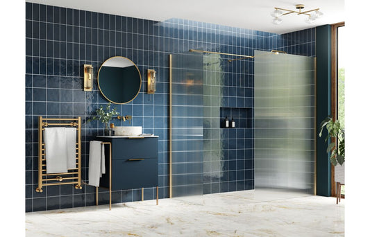 Iconix 800mm Fluted Wetroom Panel & Side Panel Arm - Brushed Brass