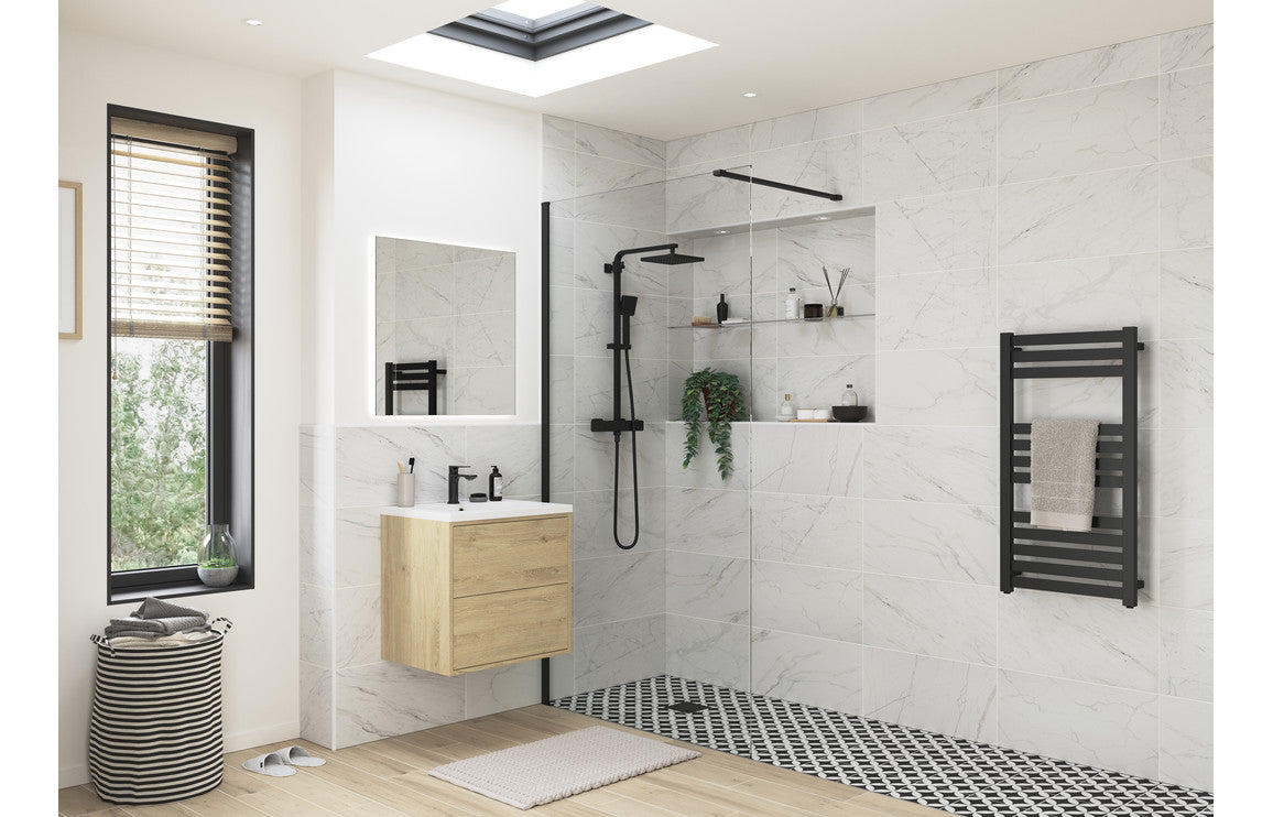 Iconix 900mm Wetroom Panel & Support Bar - Black